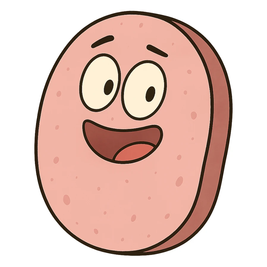 single slice of pink bologna, cartoon style sticker