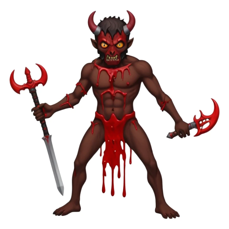 A demon covered in blood and guts whose been shot in the head and body, in the style of your bleeding skull art. Dark gritty and menacing art style. full body sticker