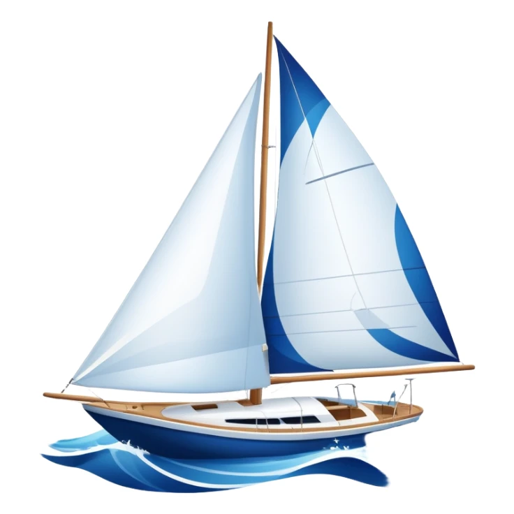 An icon featuring a sleek sailboat with billowing sails cutting through the waves. The design includes the boat's mast, a wind-filled sail, and water splashes, symbolizing the thrill and skill of sailing. Transparent background highlights the elegance and power of wind-driven sports. sticker