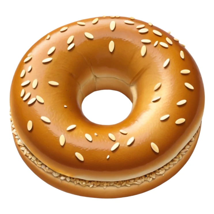 top-view toasted bagel, clear center hole, glossy sticker