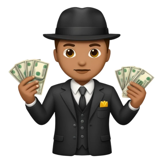gangster emoji, cartoon style, holding money, confident pose sticker