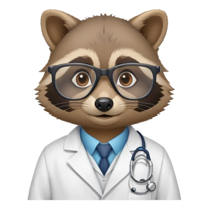 raccoon wearing lab coat and glasses, scientist raccoon sticker