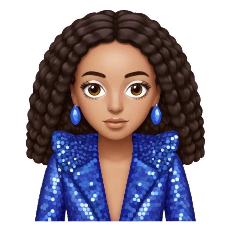 Solange with long dark brown hair, periwinkle sequin outfit  sticker