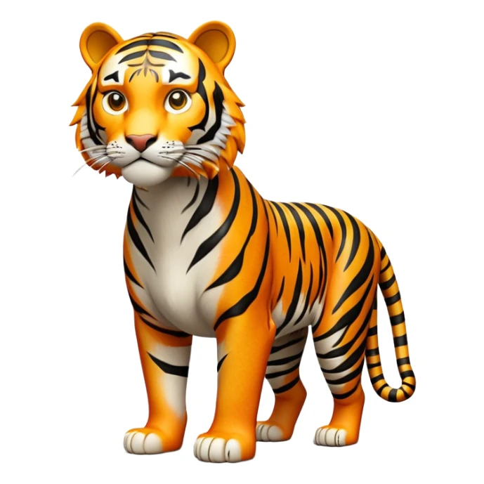 cinematic-tiger-realistic-full-body-standing-emoji,-massive-striped-frame-exuding-power-and-grace,-bold-orange-fur-with-thick-black-stripes,-head-tilted-dramatically,-piercing-yellow-eyes-focused-intensely,-simplified-yet-realistic-focused-features,-highly-detailed,-glowing-with-an-almost-sarcastic-glow sticker