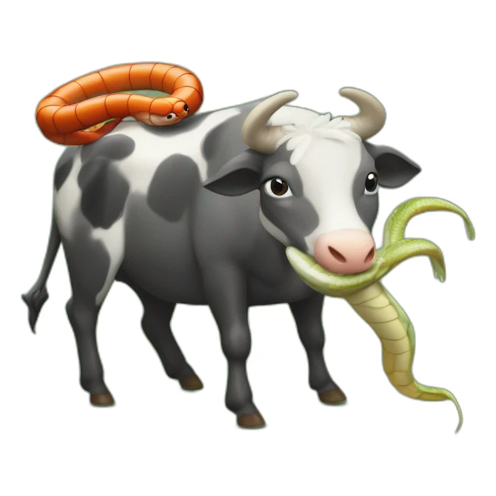 Serpent sur une vache à côté d’un crabe sticker