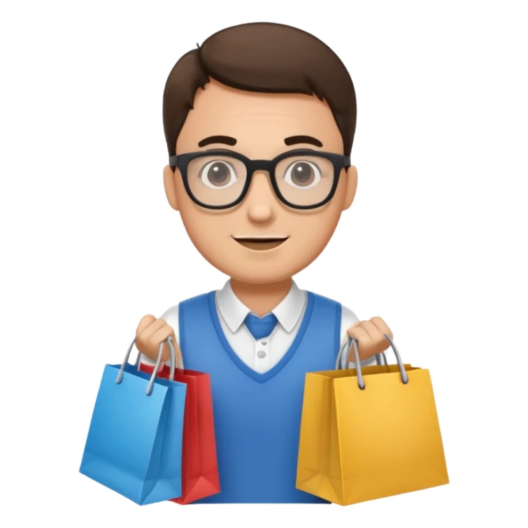 man with glasses holding shopping bags sticker