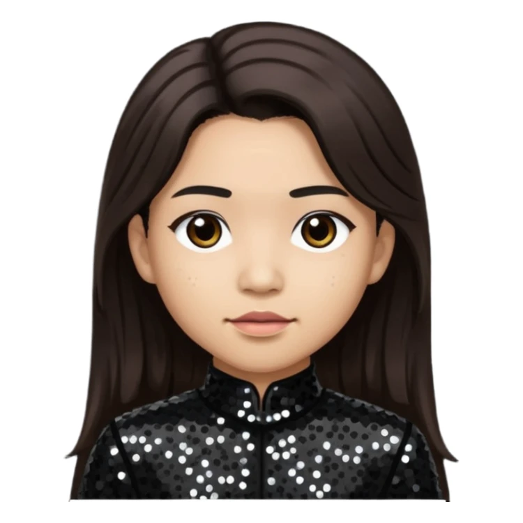 Chi Cheng from Deftones with long dark brown hair, light skin, black sequin outfit sticker