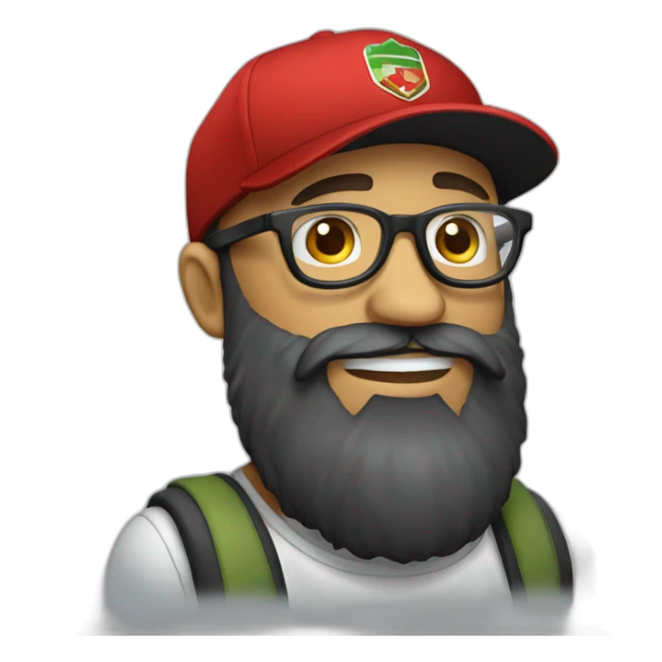 bearded portuguese designer with glasses and a red vans cap sticker