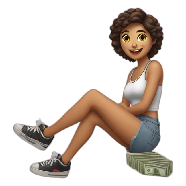 Chica morena con zapatillas y dinero sticker