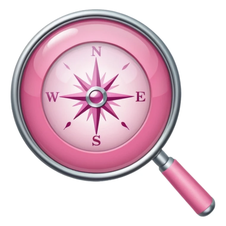 mix light pink dark pink and white girly internet compass logo with a small magnifying glass at the bottom sticker
