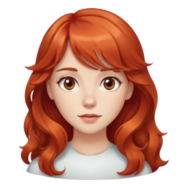 White red-haired girl with wavy long hair, brown eyes, and bangs sticker