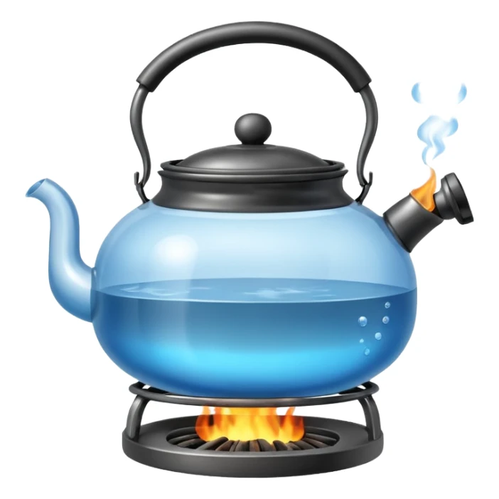 a small pot or kettle filled with water placed on fire, the water is boiling sticker