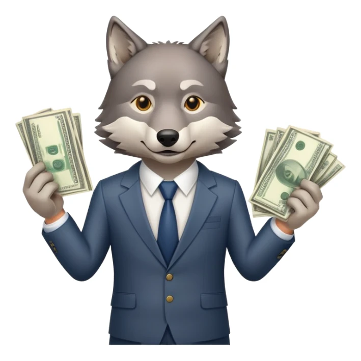 wolf in business suit holding money and stock charts sticker