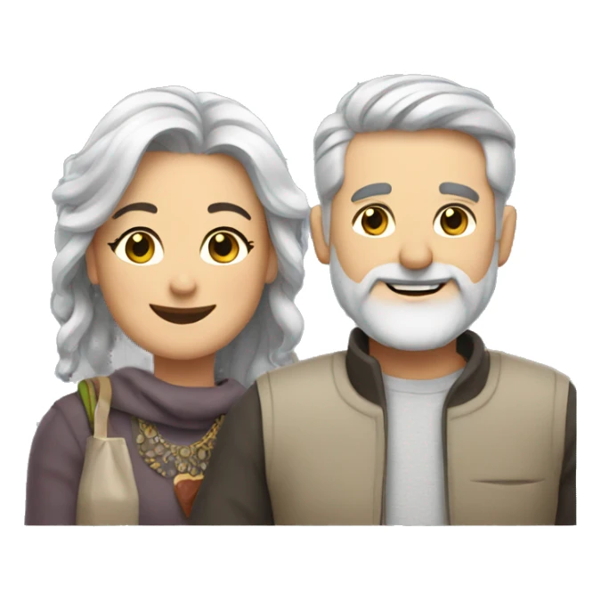 happy couple with accessories with man with grey hair and beard sticker