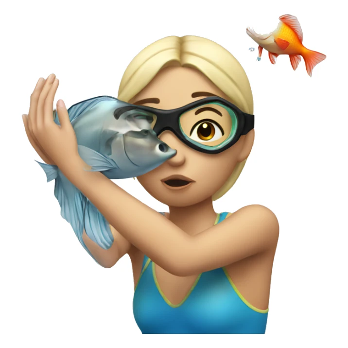 diving girl kisses a fish sticker