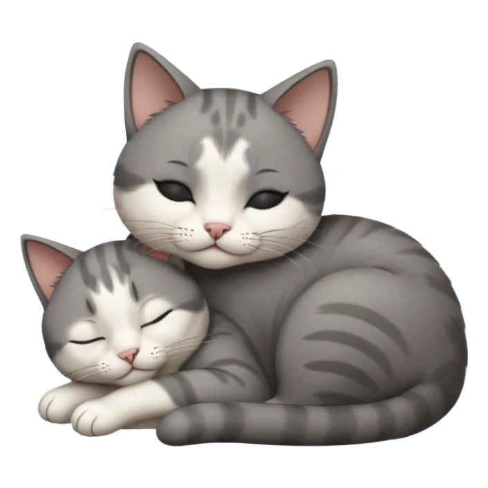 dark grey and white small cat with his eyes closed leaning his head on his paw while leaning on his elbow lying down sticker
