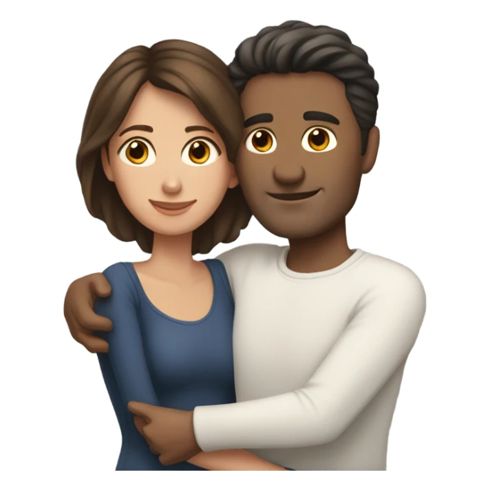 Dark haired white male hugging beautiful medium brown skinned, brown haired woman with short hair sticker