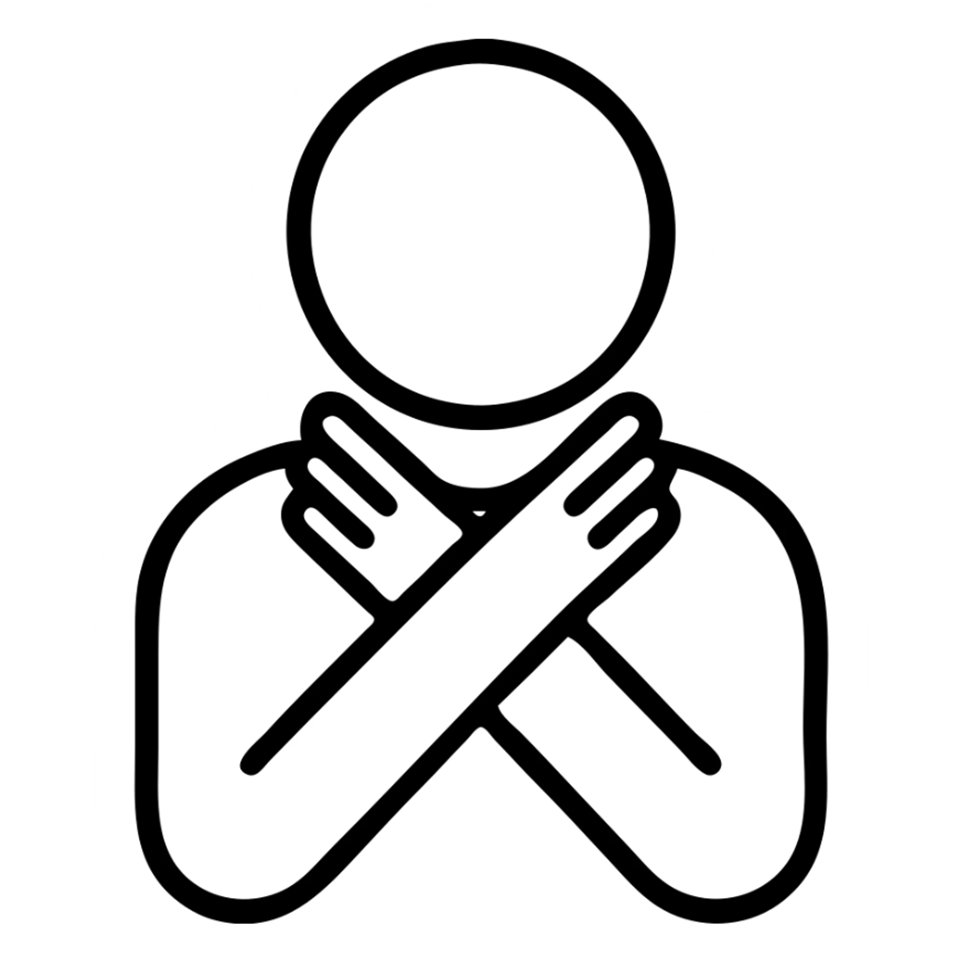 hands around a neck, self-choking, minimal detail, outline icon sticker