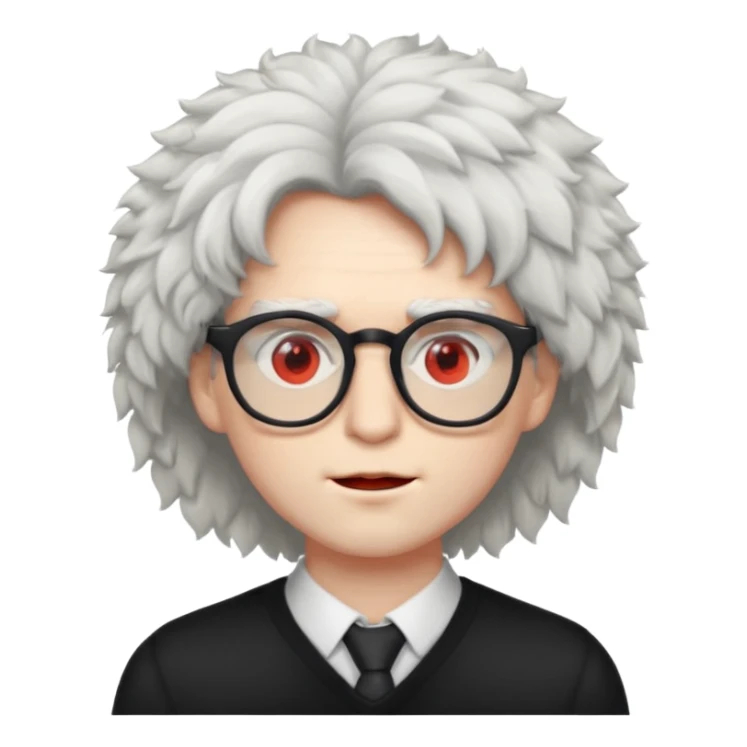 guy with fluffy hair , glasses and red eyes like from weed sticker