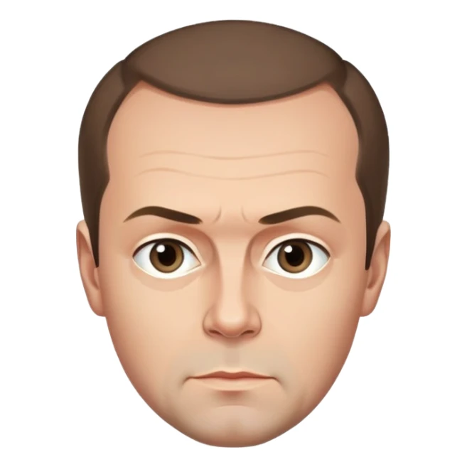 Dmitry Medvedev, iconic facial features focus on hairline, eyebrows, eyes, round face, polished and simple, serious look sticker