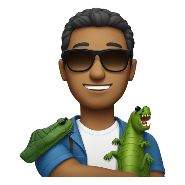 A guy holding crocodile with sunglasses  sticker