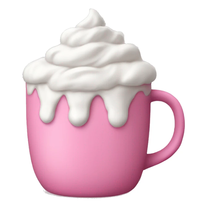 Hot cocoa in pink mug with whipped cream sticker