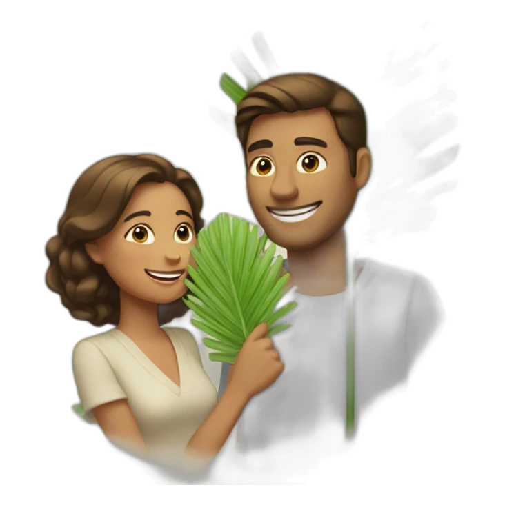 woman fanning a man with palm leaves sticker