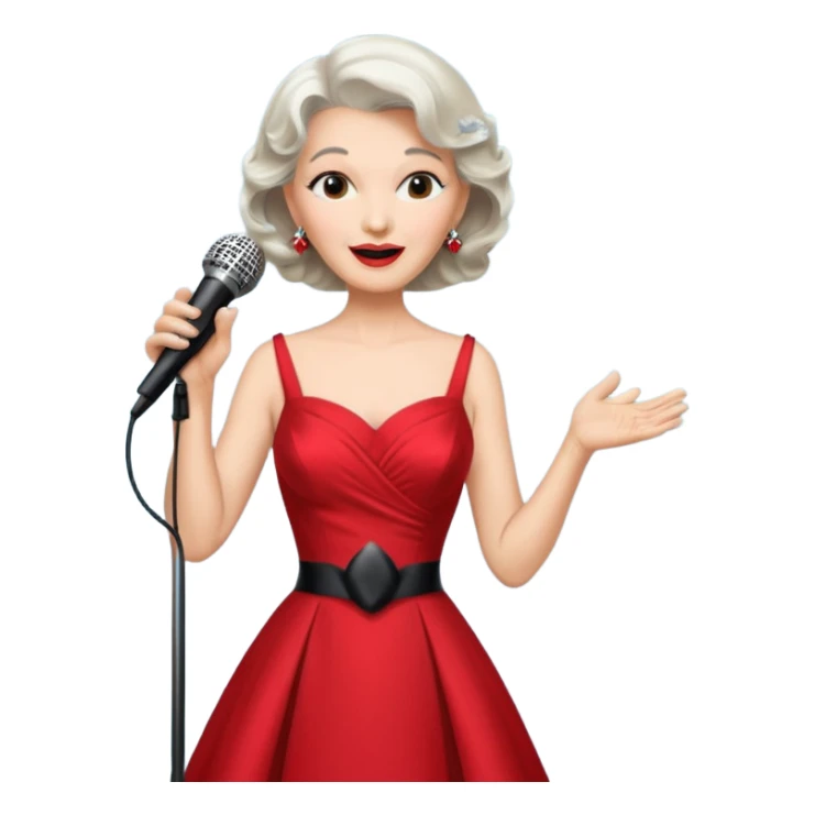 Older woman – elegant gown, 50s, diva, red dress, singing into mic sticker