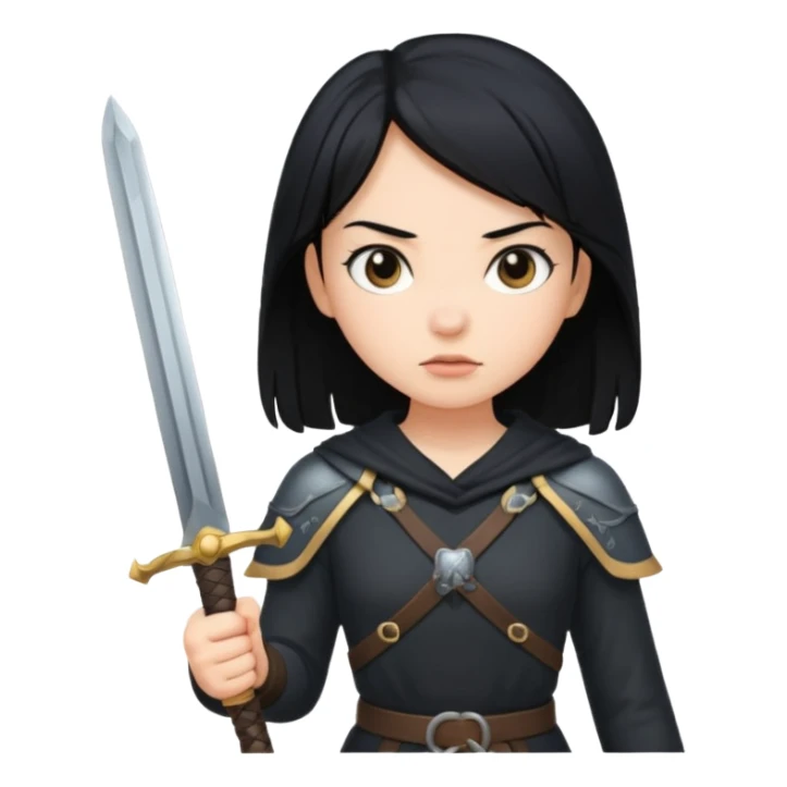 girl with black hair, with sword sticker