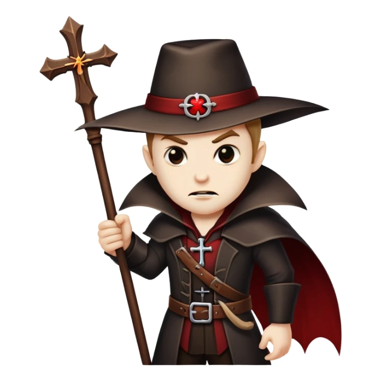 Vampire hunter with wooden stake and cross, ready to fight sticker