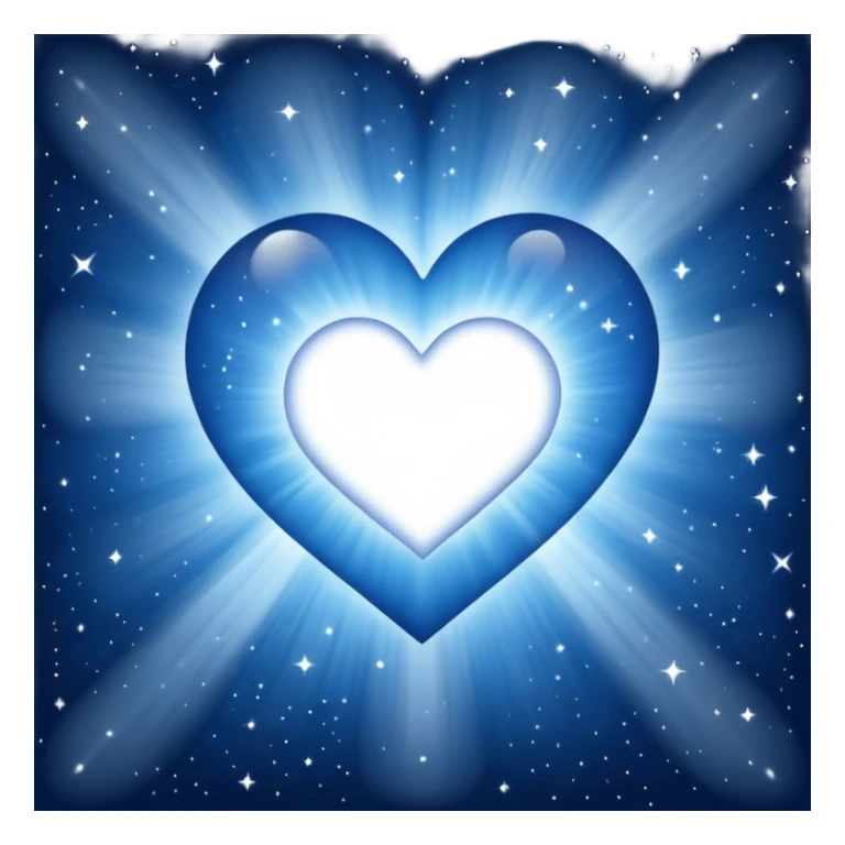 Small white heart radiating blue white light within a big cosmic galaxy heart sticker