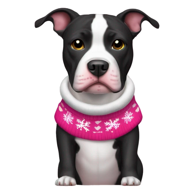 Black and white pitbull with pink Christmas sweater sticker