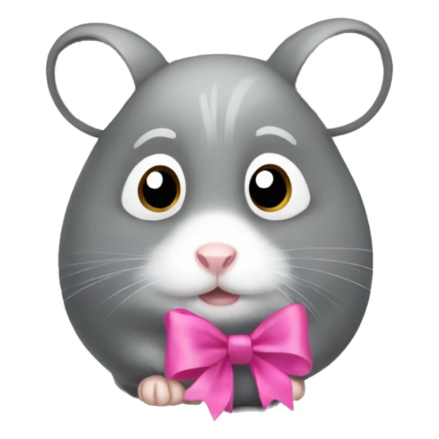 Grey hamster with large sad eyes with a pink bow on its head sticker