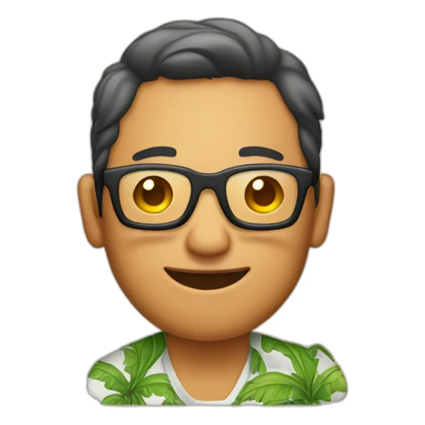 person wearing glasses alohashirt is holding beer sticker