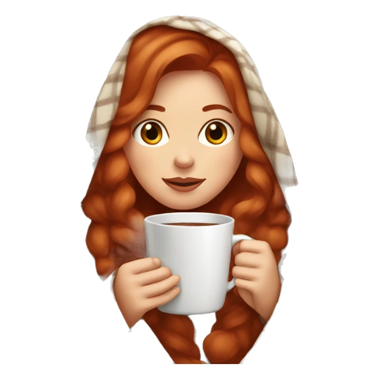 Pretty redhead woman wrapped in a blanket drinking hot chocolate sticker