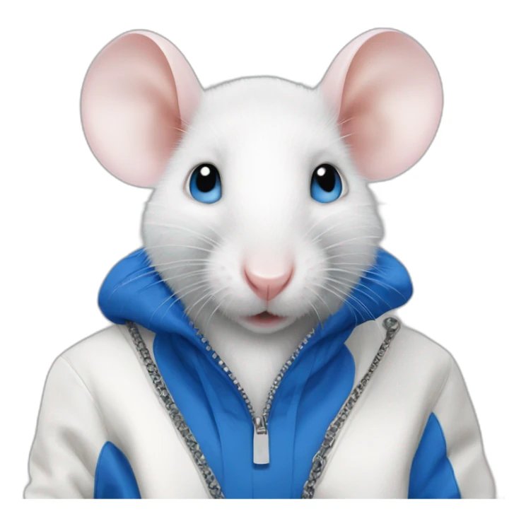 white rat with blue eyes wearing balenciaga sticker