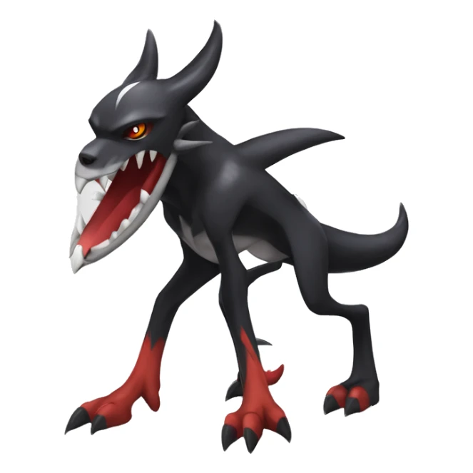 Black Cool Edgy Nargacuga-Houndoom-Garchomp Fakémon Digimon with Red and white Edgy markings, full body, outlined sticker