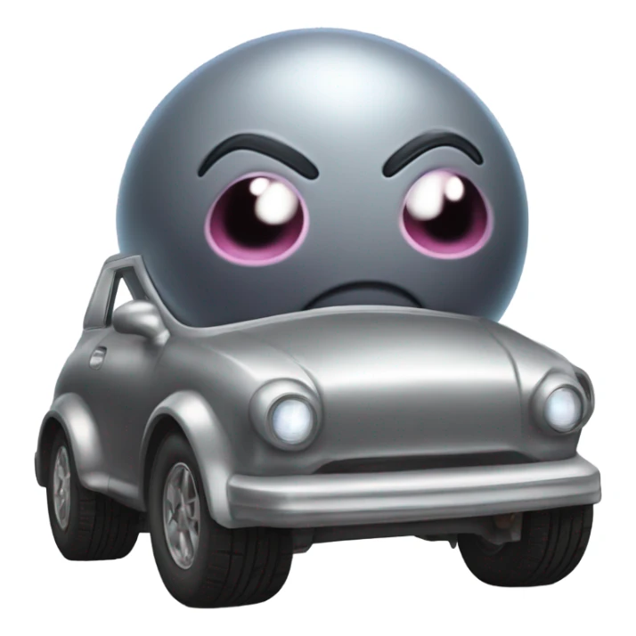 Metal cute Kirby bubble Gray ball driving on car wheels with mad eyebrows  sticker