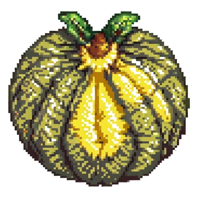 whole durian fruit, pixel art style, isolated on white background sticker