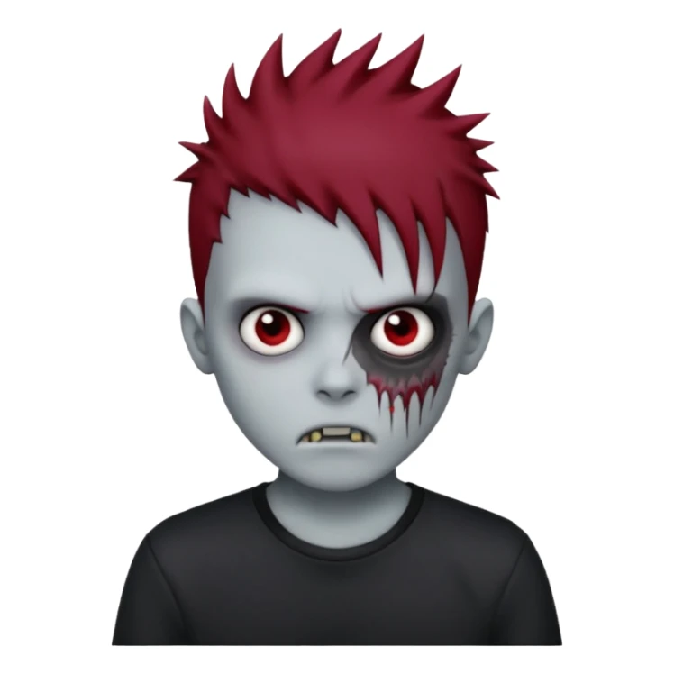 zombie boy with dark red spiky emo hair and black shirt sticker