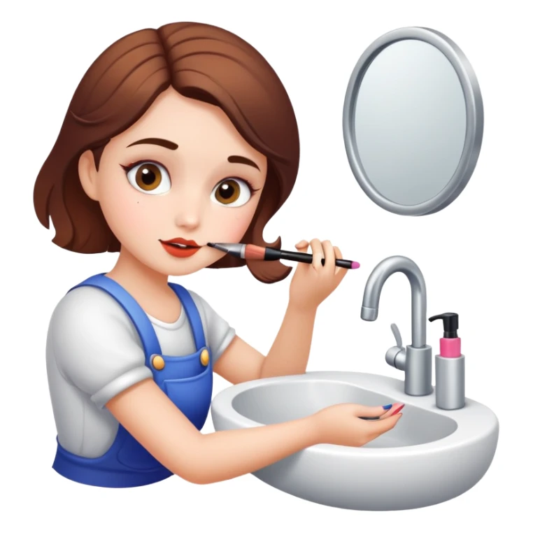 girl at sink with makeup sticker