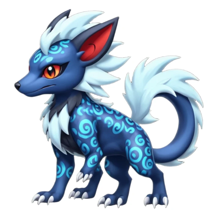 Colorful patterned esoteric shiny glowing scaly scary cool badass edgy Zorua-Absol-Salandit-fusion (full body) sticker