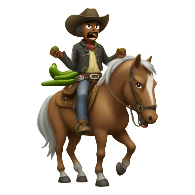 Angry cowboy eating a pickle on a horse  sticker