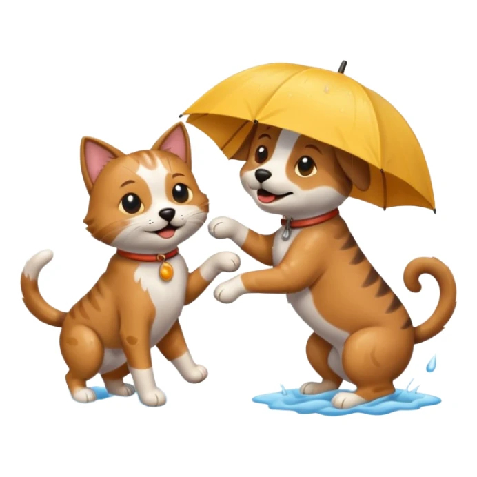 dog and cat playing in the rain sticker