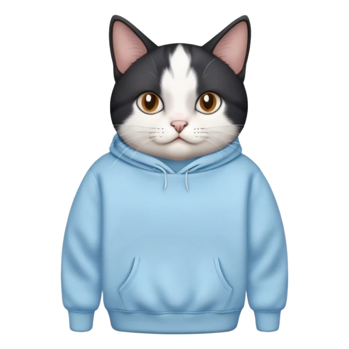 black and white cat wearing light blue sweatshirt sticker