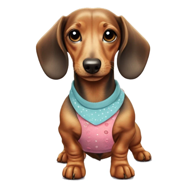 Cute miniature dachshund in a cute outfit ￼ sticker