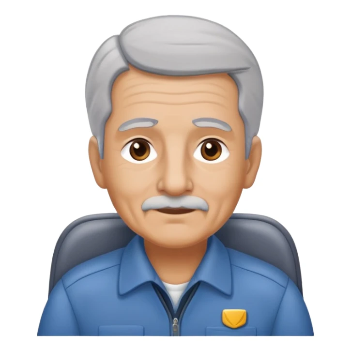 bus driver sitting behind the wheel, older with gray hair, without cap sticker