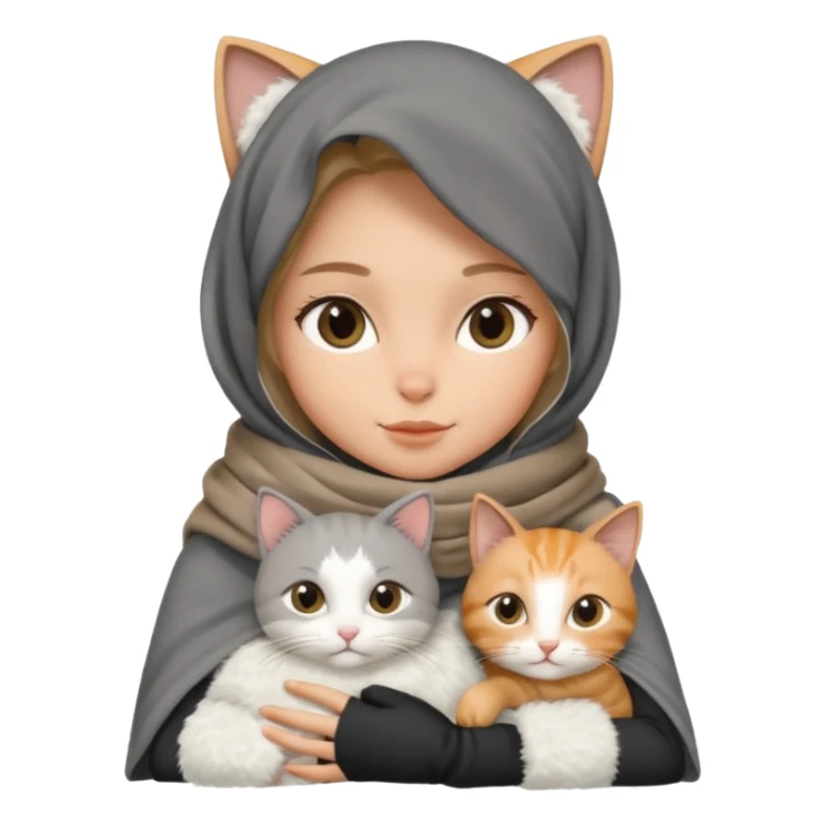 veiled girl in a dark gray scarf with a cat on her lap sticker