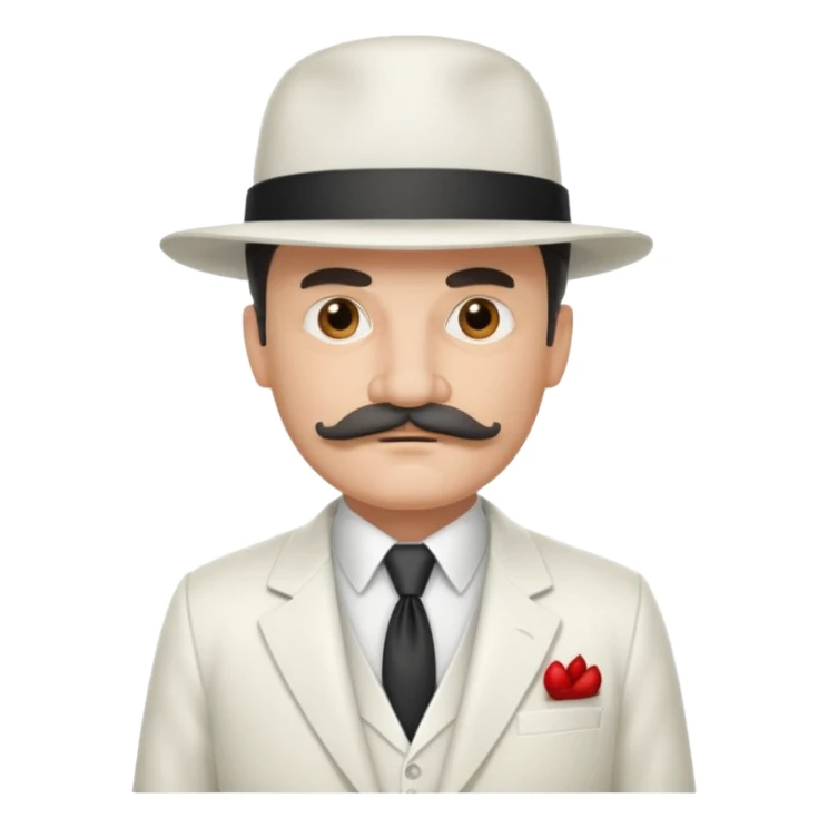 middle aged mobster with white colored suit and hat and mustache sticker