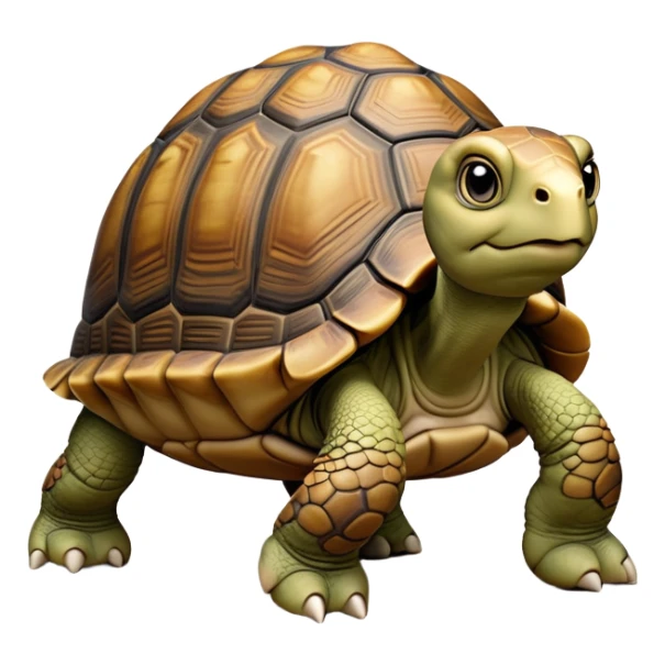 cinematic-tortoise-realistic-full-body-walking-emoji,-sturdy-domed-shell-in-rich-earthy-tones,-thick-scaled-legs-moving-slowly-but-deliberately,-wrinkled-wise-face-peering-ahead-with-calm-determination,-large cute eyes-reflecting-centuries of wisdom sticker